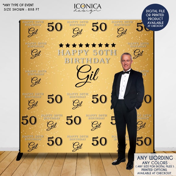 Custom Birthday Backdrop Wedding Backdrop 50th Backdrop 8x8 Step And