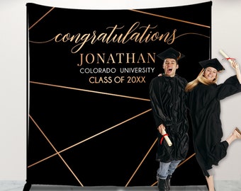 Graduation Backdrop 2023-2024 Modern Graduation photo backdrop Printed, Geometric Graduation Party Photo Booth backdrop, any text and colors