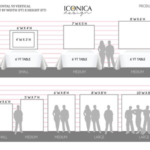 Pu&ograve; includere: Diagramma che mostra diverse dimensioni di fondali per la fotografia, con misure in piedi. Il diagramma mostra le dimensioni del fondale in orientamenti orizzontale e verticale. Il diagramma mostra anche quante persone possono stare davanti a ciascuna dimensione del fondale.