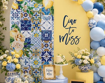 Ciao to Miss Butter Yellow Lemon Arch Backdrop, Amalfi Coast Bridal Shower Decor