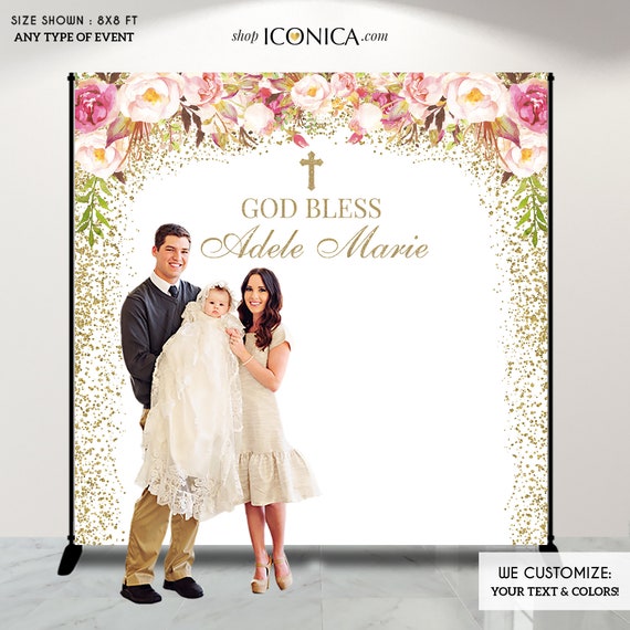 Baptism photo backdrop Personalized, Girls First Communion Backdrop