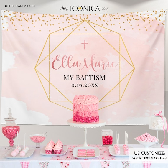 Baptism Backdrop Geometric,Girls Baptism Backdrop, Modern First