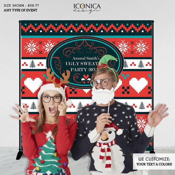 Zhy Ugly Sweater Backdrop Christmas Holiday Party Decorations 7X5ft Vinyl Ugly Sweater Theme Holiday Party Photo Booth Banner Backdrops