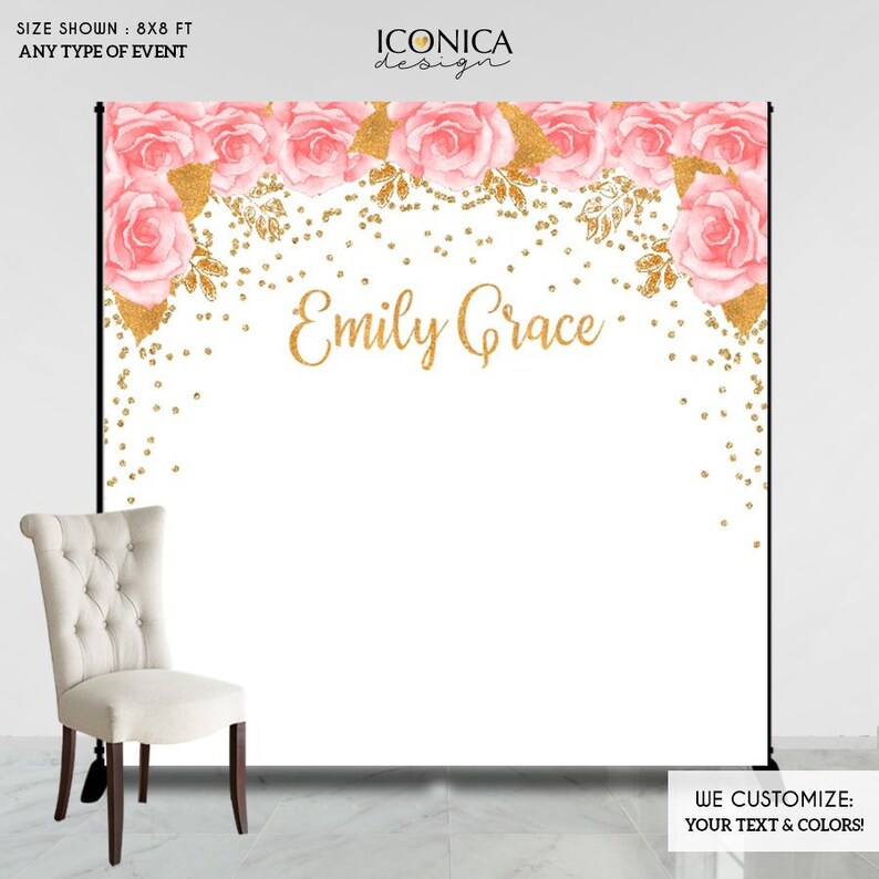 Virtual Baby Shower Baby Shower Backdrop Pink Flowers and Etsy Ireland