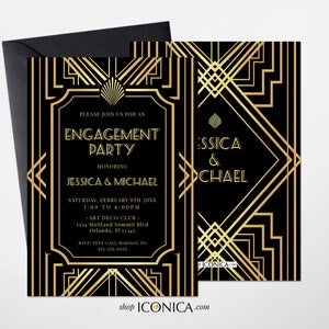 Roaring 20&#39;s Invitations Art Deco invitations, Great Gatsby Party Invitation Elegant Engagement party invitations {Gatsby Collection}