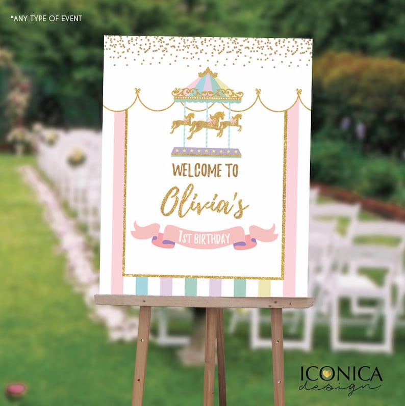 Carousel First Birthday Welcome Sign, Carnival Circus Theme - Etsy