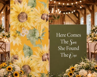 Bridal Shower Sunflower Backdrop, Here comes the Sun Welcome Sign Bride to Be Decor