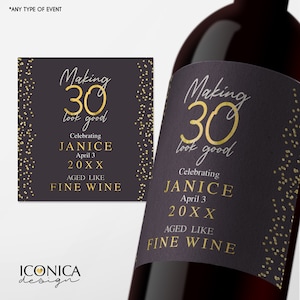 30th Birthday Wine Label Personalized Any Age Milestone Birthday Beverage Labels Beer or Champagne labels Wedding Champagne Label Retirement