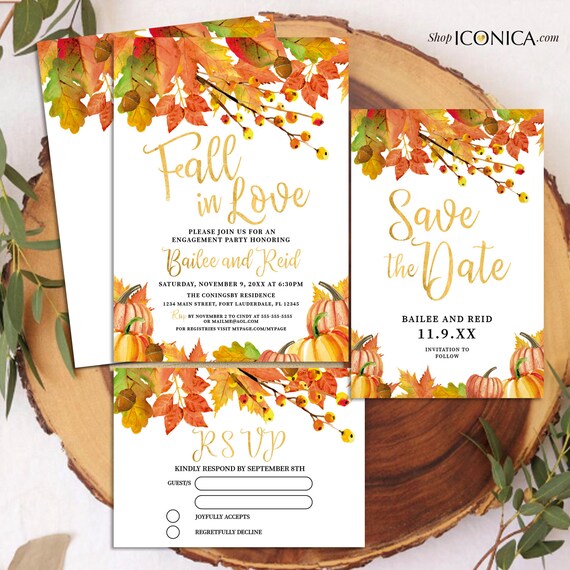 Fall In Love Bridal Shower Invitation Fall Engagement Party Invitations Fall Leaf Invitation Pumpkin Invites Printed Printable File Ibr0008 By Iconica Design Catch My Party
