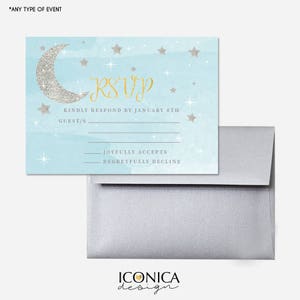 Twinkle Baby Shower Collection, RSVP-kaarten, Little Star RSVP-kaarten 3,5x5 "insert kaarten, gepersonaliseerd met alle info, elk evenement