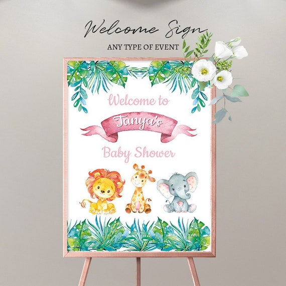 Safari Baby Shower Welcome Sign , Jungle Safari Welcome Sign, Safari Animals Welcome Sign, Printed Or Digital File SWBS015 Il_570xn