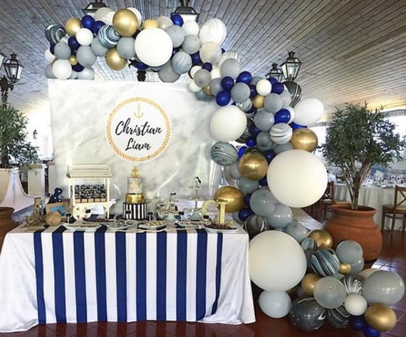 Nautical Backdrop, Nautical Party Decor,nautical First Birthday Banner,  Navy and Gold Marble Backdrop,little Sailor Banner,any Event BAE0019 