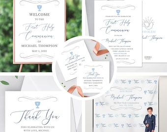 Elegant First Communion Invitation Set, Chalice and Doves Design