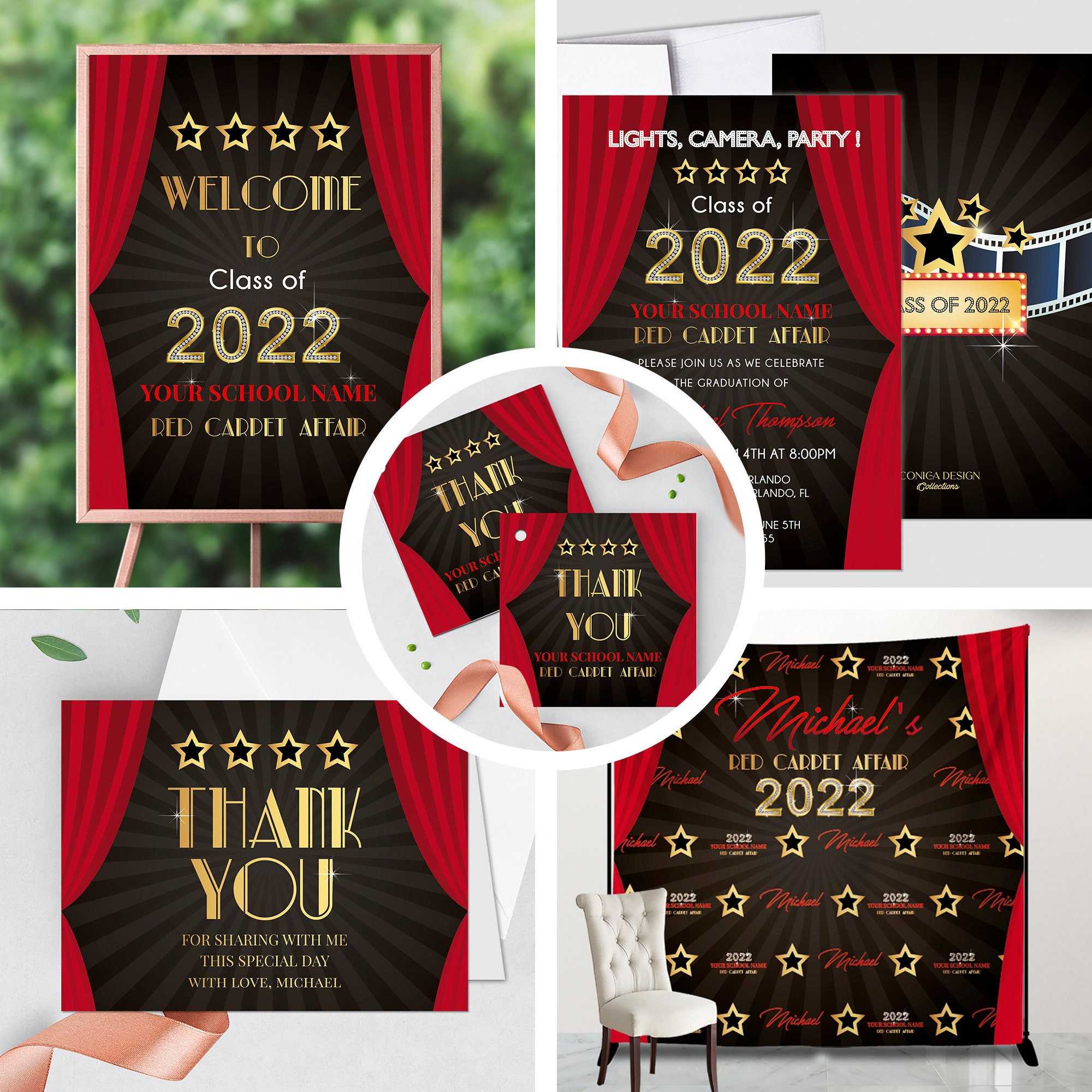 Hollywood Theme Party Invitation and Decorations for Graduation Class of  2023, Movie Red Carpet Decorations 