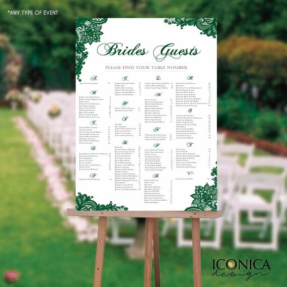 Seating Chart Wedding Board Elegant Seaweed Green Lace Seating Chart - Guest List Chart Seating Chart Template Or Printed Any Color Scw0007 Il_570xn