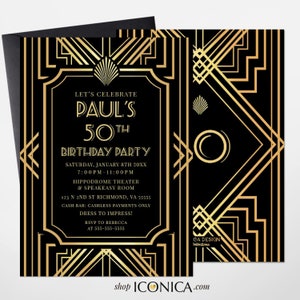 50th Birthday Roaring 20s Invitation Party like its 1920 theme Great Gatsby Birthday party invitation, any text and type of event