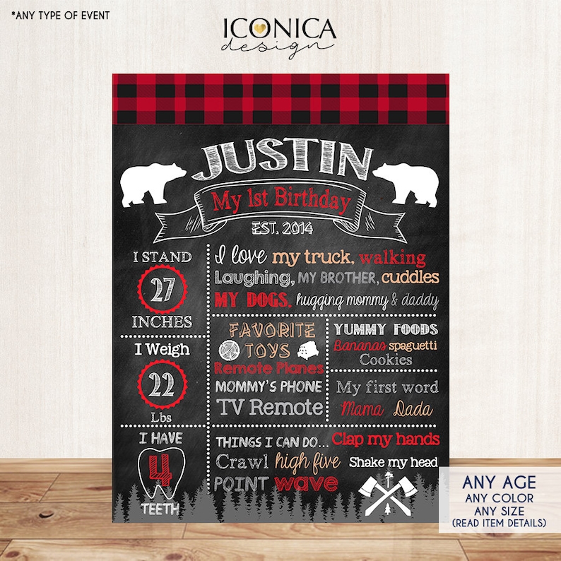 Lumberjack First Birthday Chalkboard Signlumberjack Baby Boy Etsy