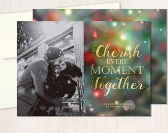 Christmas Cards,Holiday Photo Cards, Cherish every moment together, Printed Or Printable File Free Shipping ISE0028