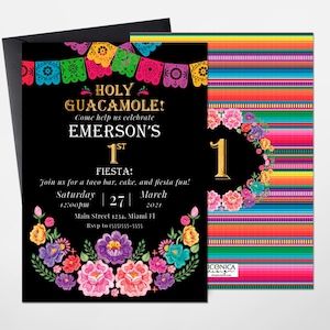 Convite de primeiro aniversário tema Fiesta, Convite Cinco de Mayo, qualquer idade, Cartões Let's Fiesta, Convites Primeira Fiesta, Convite Santo Guacamole