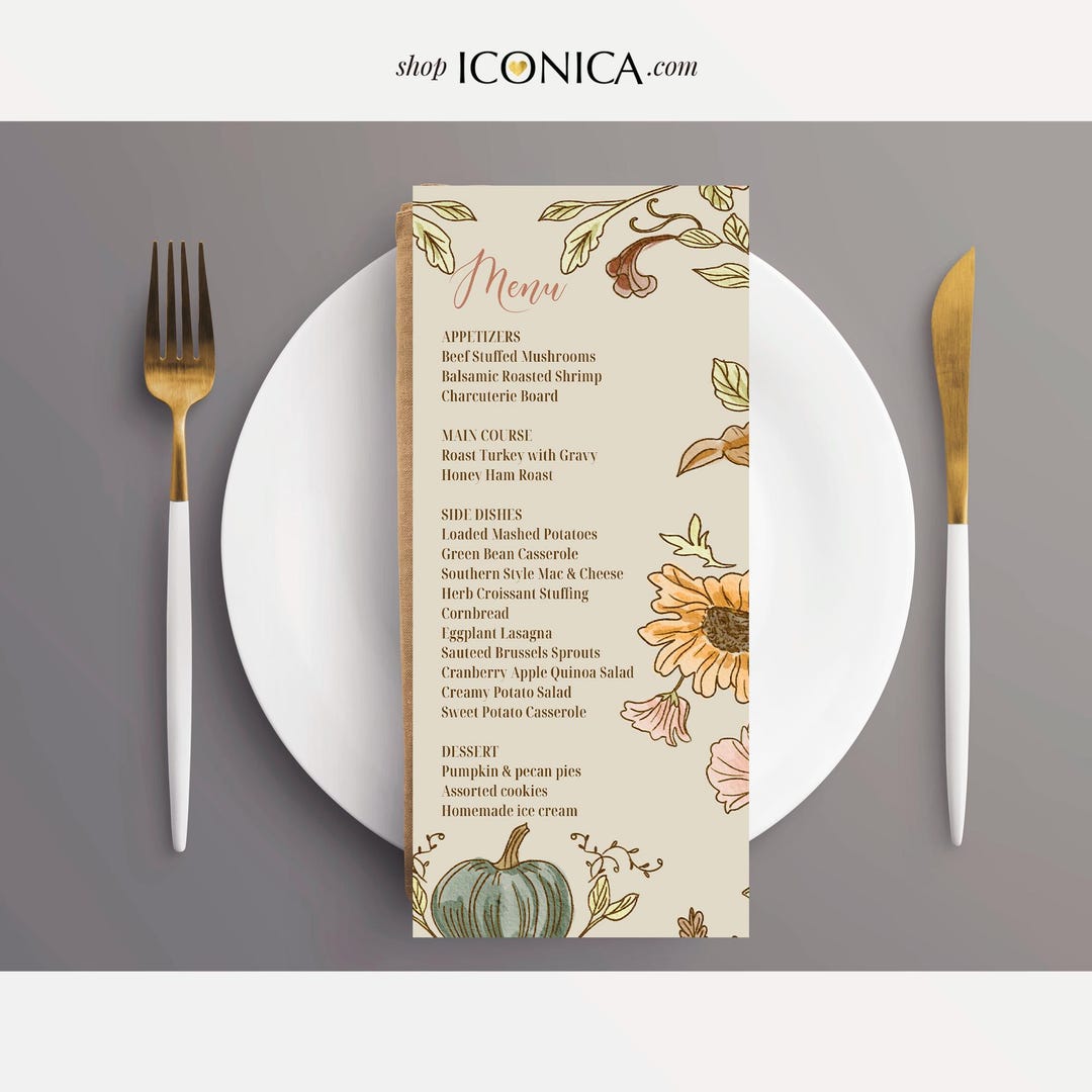 Fall Menu Border Fall Thanksgiving Dinner Menu Card, Fall Party Menu ,printable Digital ...