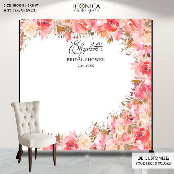 Engagement Party Backdrop,Coral Wedding Decorations, Floral Coral Peach Pink Photo backdrop,Personalized Step And Repeat Backdrop Il_570xn