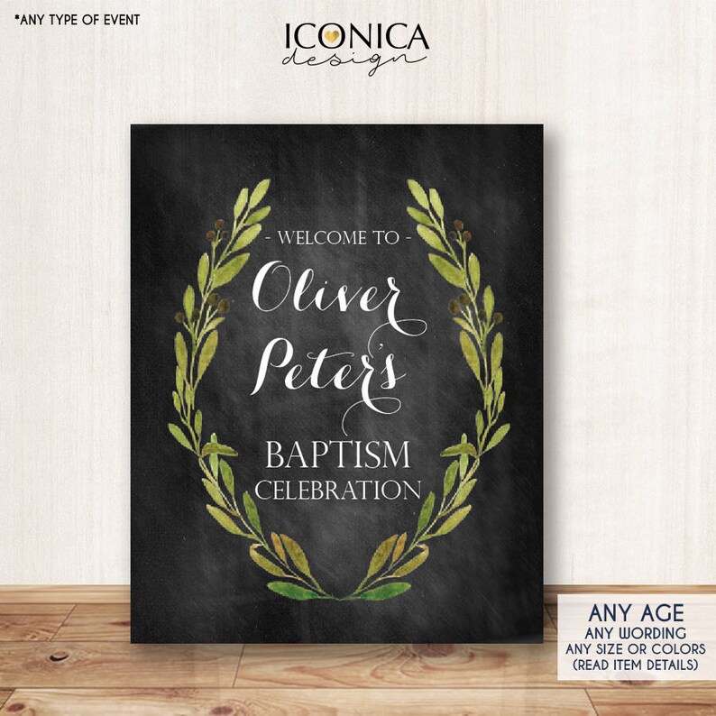 Baptism Chalkboard Sign Olive Branches Baptism Poster Any Etsy