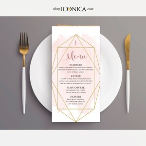Menu Card Geometric Pink 9.25 x 4 Printed Menus, Birthday menu Geometric decor Menu Cards, Geometric menu cards, any age or text