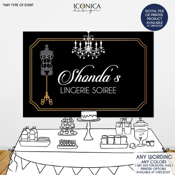 Bridal Shower Decor, Personalized Backdrop, Lingerie Soiree Photo Backdrop, any color, Printed Or Printable File BBR0023 Il_570xn