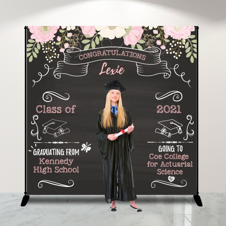 Graduation Party Photo Booth Backdrop Class of 2023 , Virtual Graduation, Floral Graduation Step and Repeat, Printed Or Printable File image 2