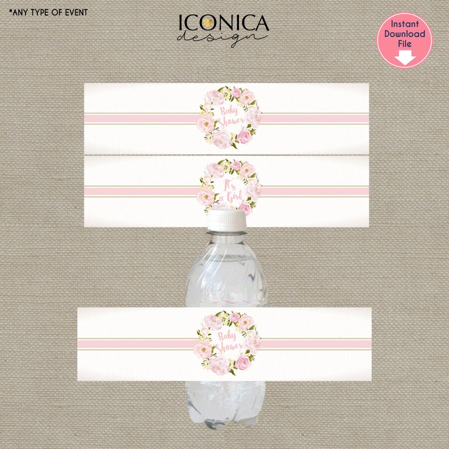 Floral Baby Shower Bottle Labels Romantic Garden Any Type Of Etsy