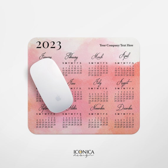 MOUSE PAD CALENDAR 2023 Pink Watercolor Mouse Pad, Desk Mouse Pad, Calendar 2023, Holiday Gifts, Desk accessories, Personalized Mouse Pad Il_570xn