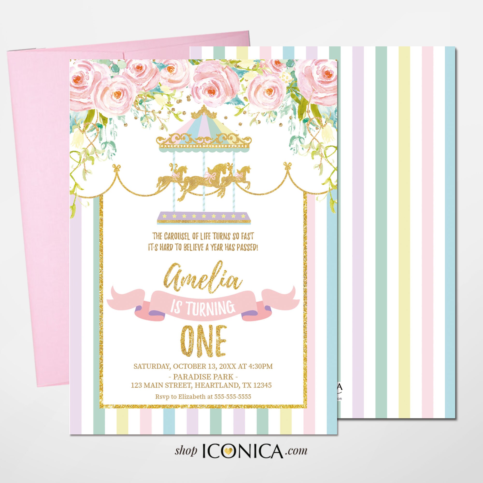 Fiesta de Carrusel / Tarjetas de Cumpleaños - Etsy México, image size:2000x2000