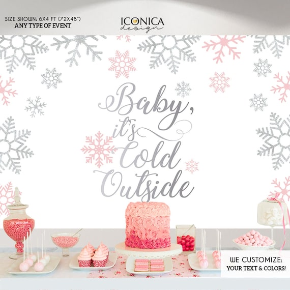 Winter wonderland backdrop,Baby it's cold outside Backdrop, Pink and Silver Christmas Party,Pink winter backdrop,Pink snowflakes BHO0025 Il_570xn