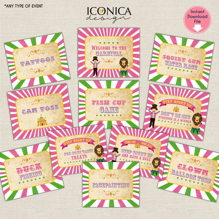 Carnival Celebration Indications Typical Circus Signs or symptoms Established Of 12 - 8x10 graphic relating to Printable Carnival Signs named Carnival Social gathering Symptoms Traditional Circus Signs and symptoms Fixed Of 12 - 8x10