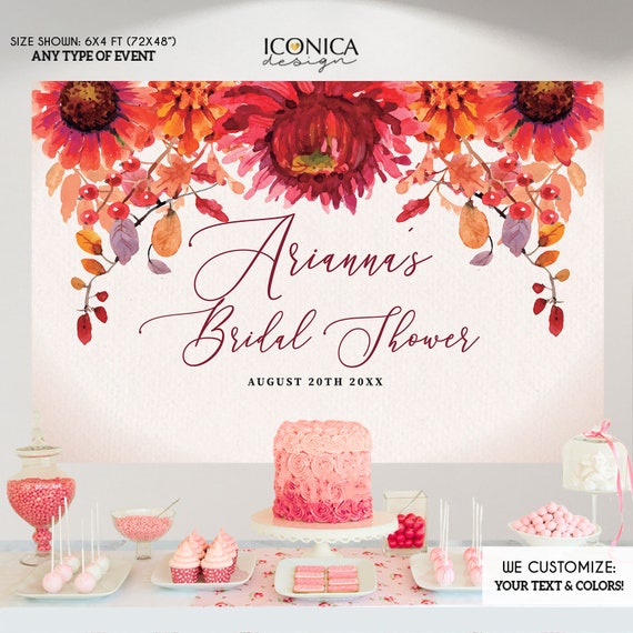 Fall Bridal Shower Backdrop, Fall in Love Engagement Party, Watercolor Fall Leaves, Thanksgiving Banner Printed Or File {Bruna Collection} Il_570xn
