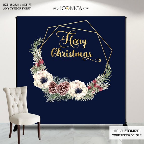 Christmas Party backdrop,Festive Wreath Backdrop,Holiday Party Backdrop,Corporate Holiday Party Decorations,Printed Backdrop Il_570xn