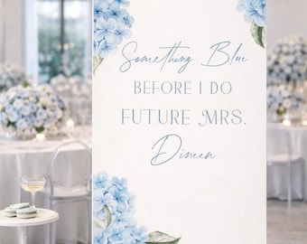 Blue Floral Bridal Shower Backdrop: Something Blue Hydrangeas, Personalized Foam Panel
