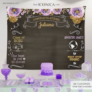 Graduation Party Photo Booth Backdrop, Virtual Graduation, Floral Step and Repeat, Congrats Grad, Banner Printed Or Printable File BGR0007 image 2