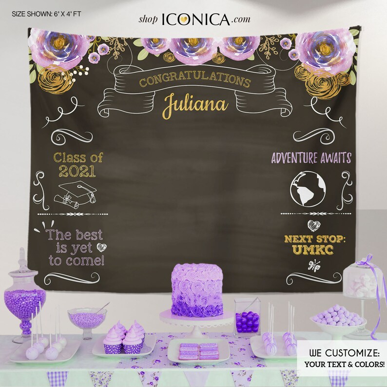 Graduation Party Photo Booth Backdrop, Virtual Graduation, Floral Step and Repeat, Congrats Grad, Banner Printed Or Printable File BGR0007 image 2