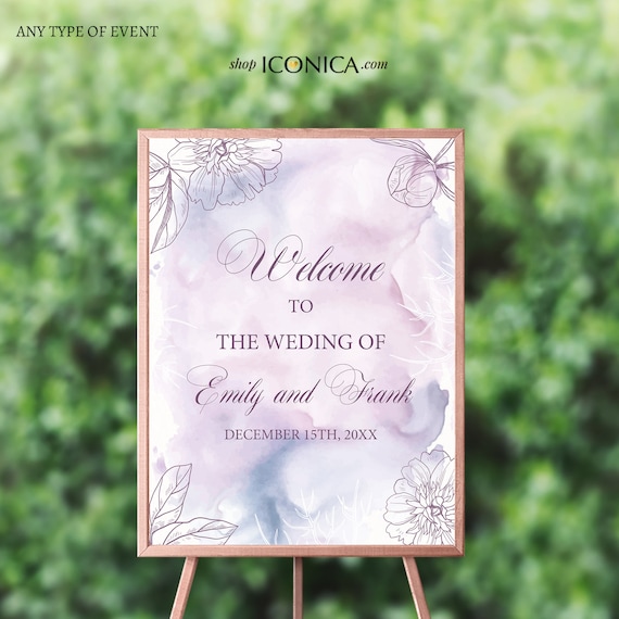 Wedding Welcome Sign Personalized Floral Purple Fall Wedding Watercolor Lilac Sign Engagement Party Sign {Adoria Collection} Il_570xn