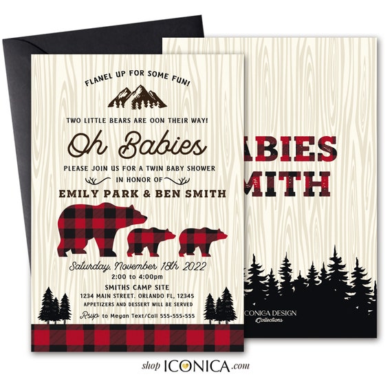 Lumberjack Baby Shower invitation Printed -Buffalo plaid invitation-Christmas cards -Lumberjack invitation-Lumberjack First Birthday card Il_570xn