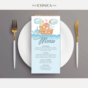 Noah's ark Menu Card - Printable Digital File or Printed Menus || Baby Shower, Baptism or Noah's ark Birthday, Free Shipping