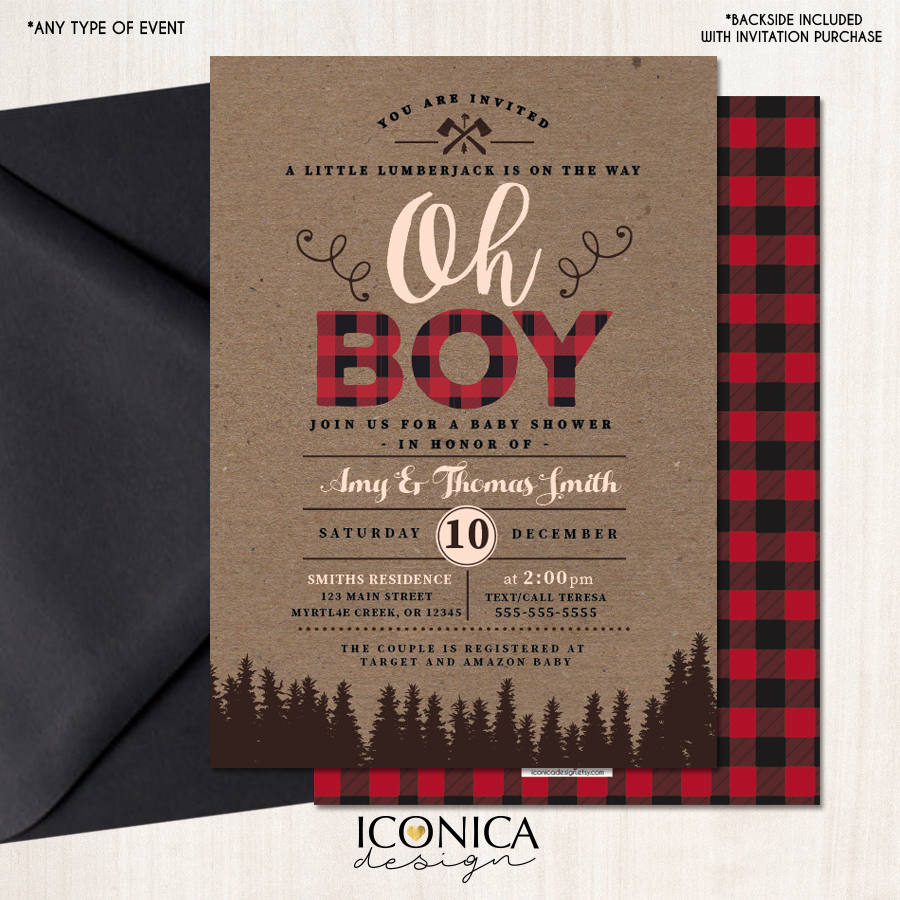 Lumberjack Baby Shower Invitation Buffalo Check Invitation - Etsy