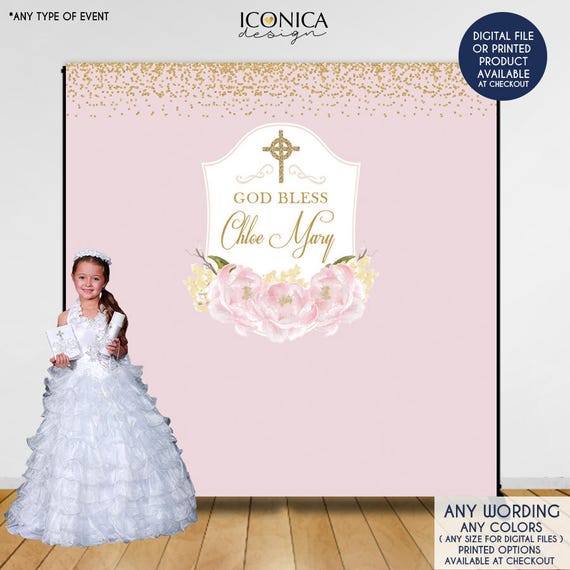 First Communion Backdrop,Baptism Backdrop,Floral Photo Backdrop,Pink