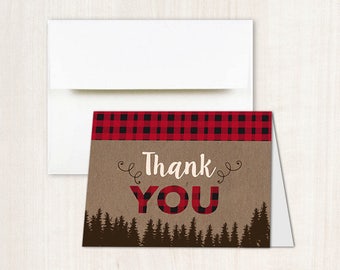 Lumberjack Thank You Cards,Buffalo Plaid Cards,Buffalo Check,set Of 10 A2 Folded,Envelopes Included,Non Personalized,Printed Cards TCF0001