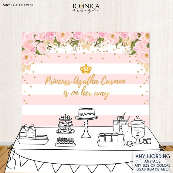 Floral Baby Shower Backdrop Gold And Pink Princess On Her Way