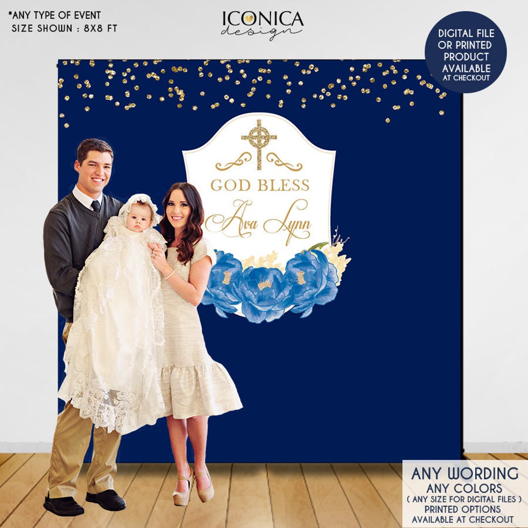 Baptism Backdrop, First Communion Backdrop, Floral Photo Backdrop,blue