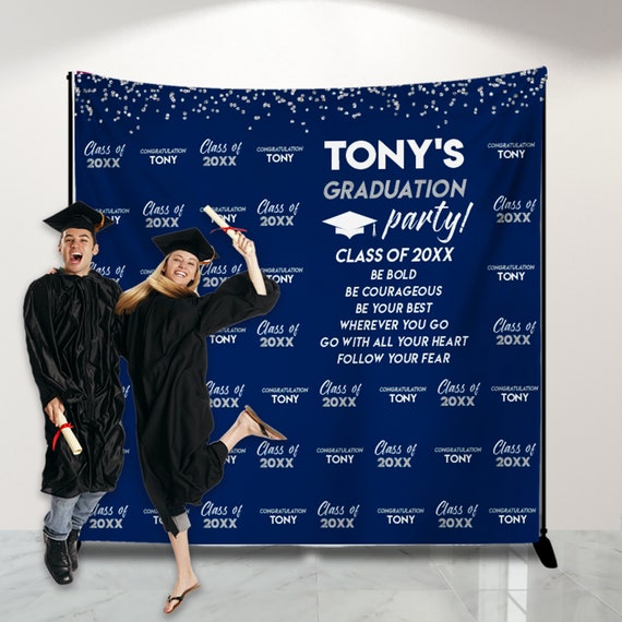 Class Of 2025 Graduation Backdrop 8x8ft - Black & Silver Photo Booth Background For Grad Party