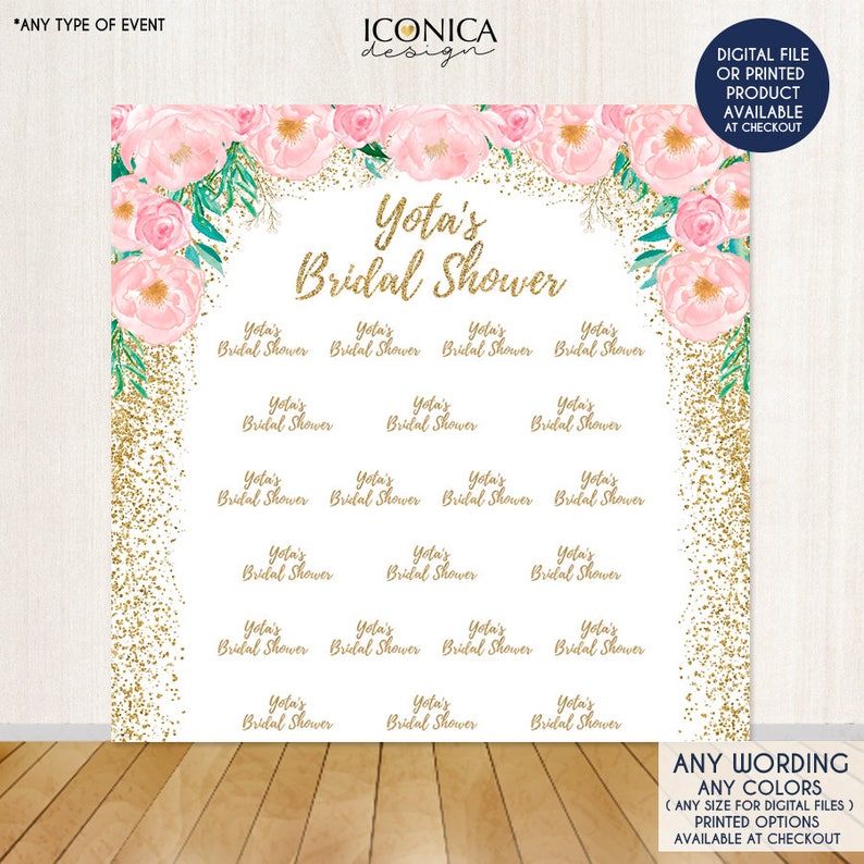 Retro Stamp Pink Flowers Custom Bridal Shower Backdrop