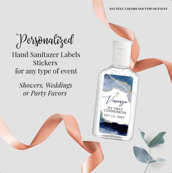 40 Personalized Labels Printed 1" w x 2"h Geode Navy Blue Hand Sanitizer Labels Fits Purell 1oz,Custom Antibacterial Labels Il_570xn